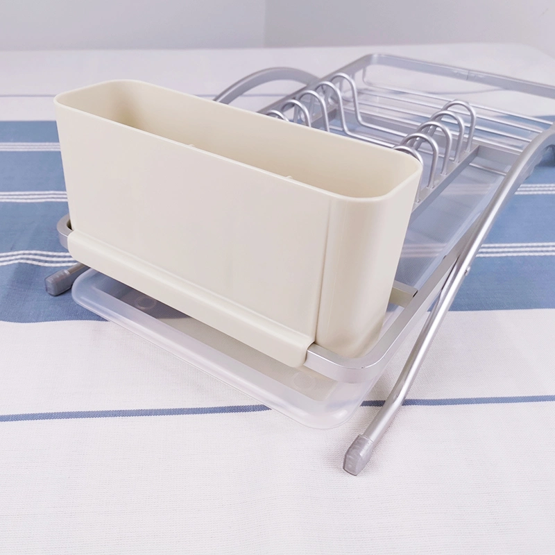 Factory Price Kitchen Sink Organizer Aluminum Dish Drying Rack with Plastic Utensil Holder