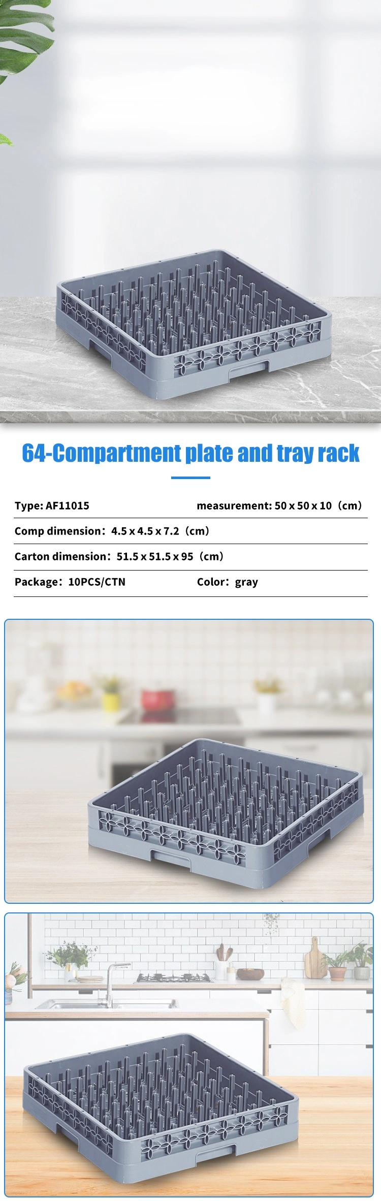 64-Compartment Plastic Tray Storage Drying Basket Plate Dish Peg Rack