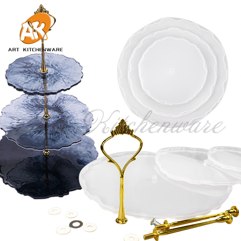 Ak DIY 3 Tiers Wedding Cake Dessert Stand Epoxy Resin Silicone Moulds Round Serving Tray Molds for Resin Craft Tools