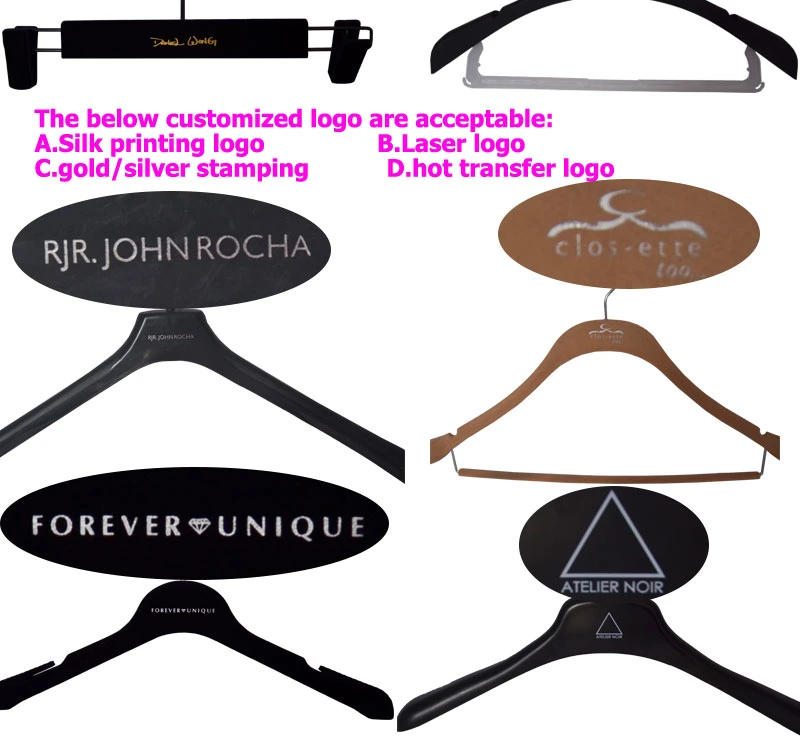 Custom Logo Black Flocking Plastic Pant Hangers with Clips