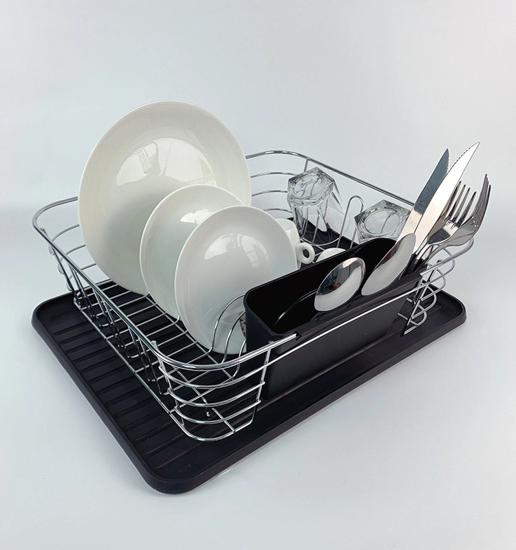 Kitchen Dish Drying Rack with Utensil Organizer Plastic Tray
