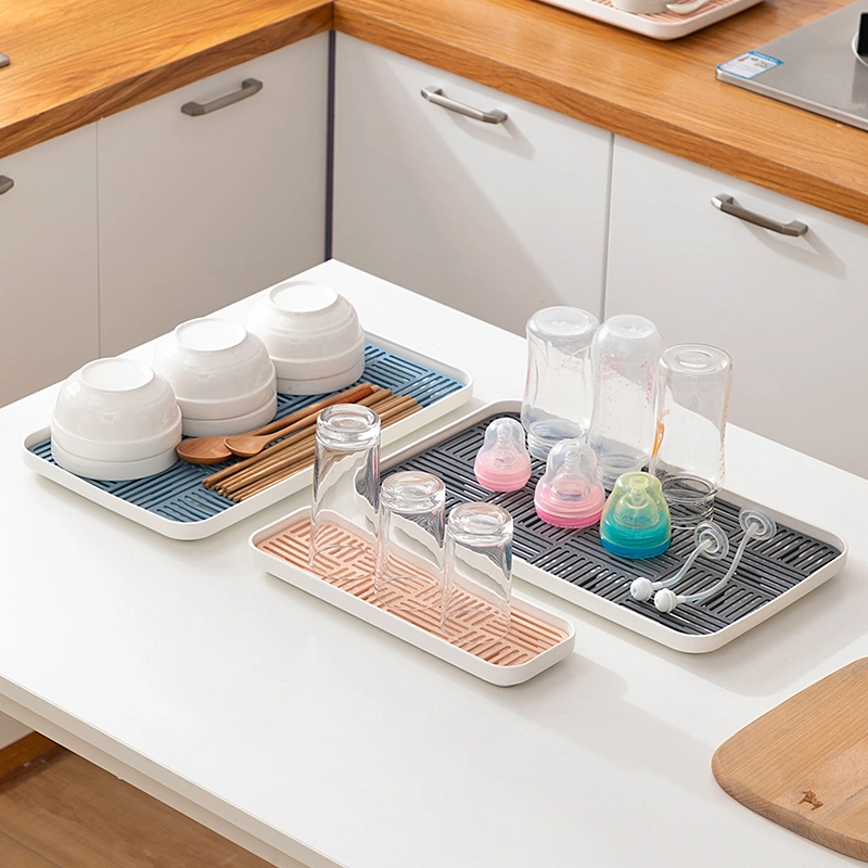 1026 Kitchen Sink Organizers Tray Plastic Sponge Holder Countertop Fruits Mugs Cups Draining Board Tray Dish Drying Rack