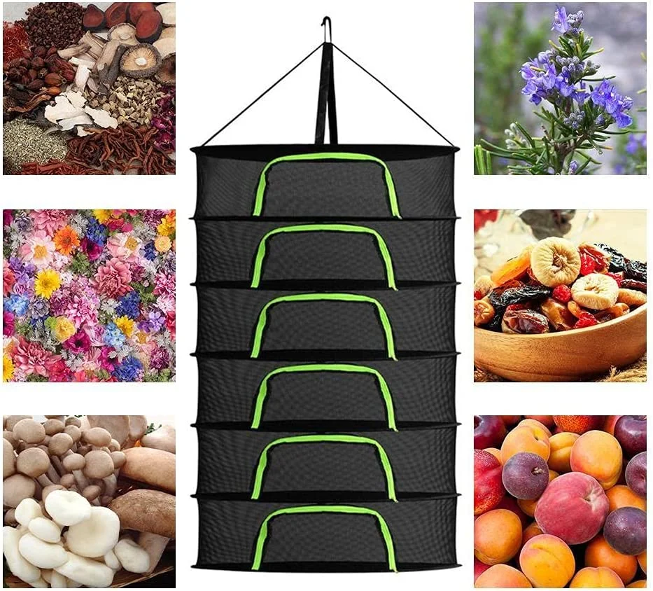 Foldable Herb Drying Net 2/4/6/8 Layer Drying Rack Hanging Net with Hook Zipper Design