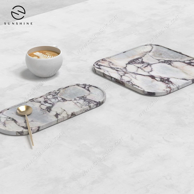 Rectangular Shape Calacatta Viola Marble 30cm Food Serving Tray for Living Room, Cafe, Hotel, Salon, Wedding