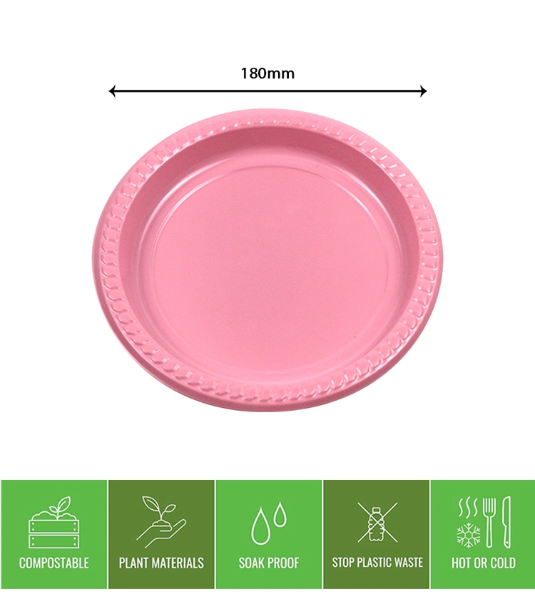 Party Supply Pink Color Disposable 180mm 7inch PS Plastic Round Dinner Plate
