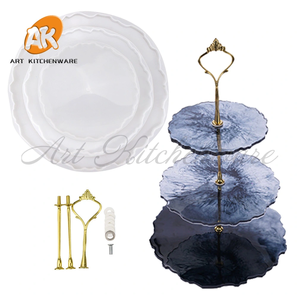 Ak DIY 3 Tiers Wedding Cake Dessert Stand Epoxy Resin Silicone Moulds Round Serving Tray Molds for Resin Craft Tools