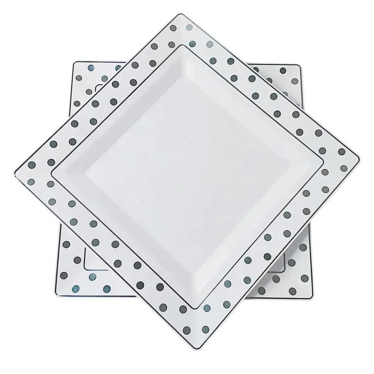 10&quot; Wedding Party Square Disposable Plastic Plates Heavy Duty Dinner Plates