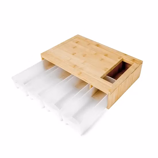 Bamboo Chopping Board with 3 Plastic Drawer Containers Tray