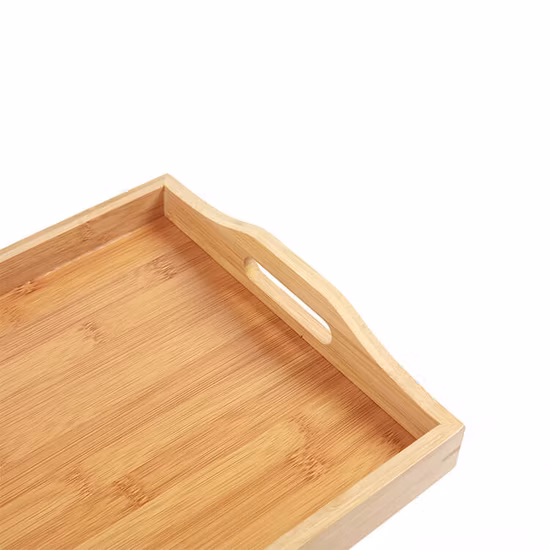Wooden Tableware Round Square Coffee Serving Trays with Handle Set of 2 Wooden Holder Trays